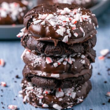 A stack of vegan chocolate peppermint cookies